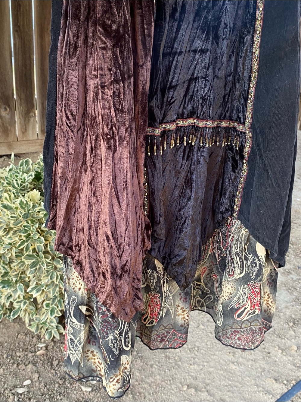Ren Faire Mixed Media Skirt sz M Whimsigoth Gypsy Beaded Fringe Velvet Corduroy - Picture 3 of 7
